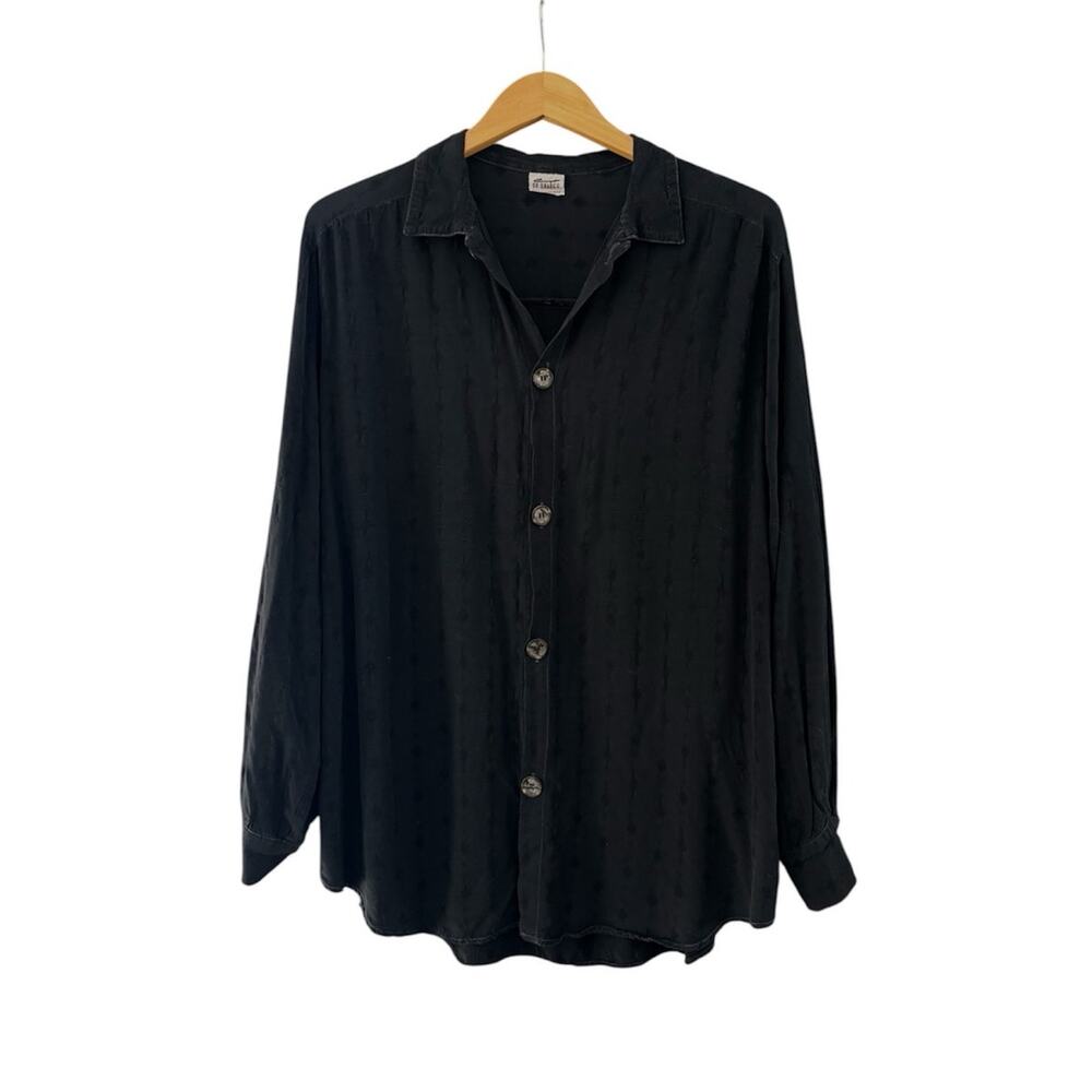 Vintage CP Shades Rayon Button Down Shirt Black Jacquard Size Medium Boho Indie